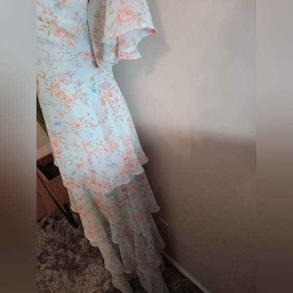 Lulus Charming Passion Mint Green Floral Off-the-Shoulder Maxi Dress Size M - Picture 7 of 10